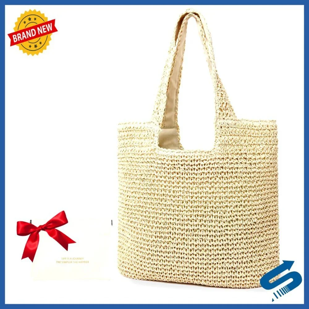 Large Woven Straw Tote Bag Summer Beach Travel Shoulder Handbag Boho Chic